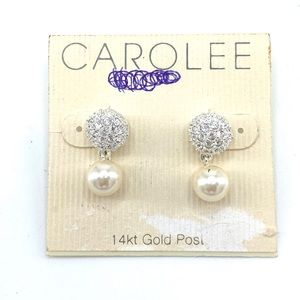 Vintage Carolee Pearl and Rhinestone Earrings Estate Jewelry 24K Posts NWT